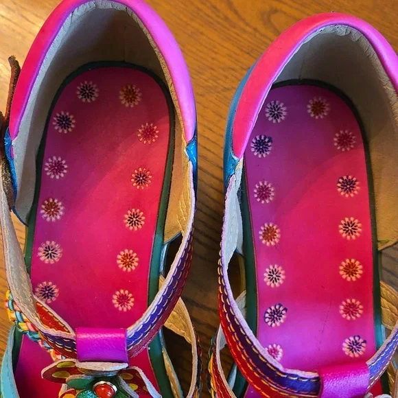 Queen Boho Leather Printing Stitching Mary Jane Style Halloween Heels - Picture 13 of 16